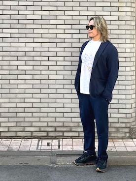 「アイテム（セットアップ）」を使った、棚橋弘至さん（メンズ・181cm）の夏コーディネート