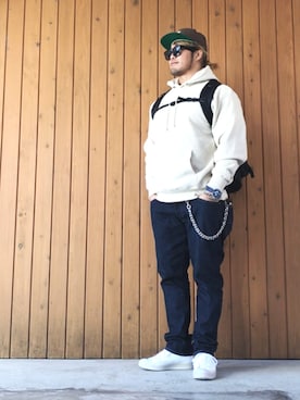 「アイテム（帽子、ブラウン系）」を使った、棚橋弘至さん（メンズ・181cm）の冬コーディネート