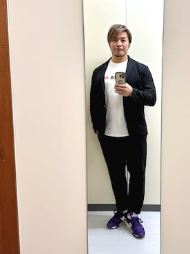 「アイテム（セットアップ）」を使った、棚橋弘至さん（メンズ・181cm）の冬コーディネート