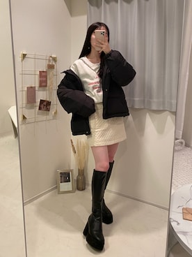 「韓国コーデ」｜「アイテム（ダウンジャケット/コート）」を使った、ayachan❀さん（レディース・150cm）の冬コーディネート