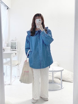 「ブルー x ホワイト」｜「アイテム（デニムジャケット）」を使った、ayachan❀さん（レディース・150cm）の秋コーディネート