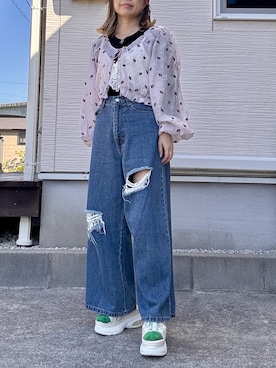 「JEANASIS（ジーナシス）のアイテム（Tシャツ/カットソー）」を使った、yukatoshibonさん（レディース・154cm）の春コーディネート