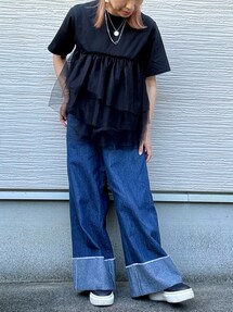 【新品】JEANASIS ジーナシス ランダムチュールドッキングTEE　Tシャツ JEANASIS（ジーナシス）の「ランダムチュールドッキングTEE SS