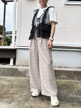 「Kastane」｜「アイテム（スラックス）」を使った、yukatoshibonさん（レディース・154cm）の夏コーディネート