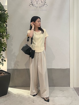「CAPRICIEUX LE'MAGE（カプリシューレマージュ）のコルセットT（Tシャツ/カットソー、イエロー系）」を使った、Kyokaさん（レディース・151cm）の夏コーディネート