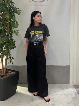 「CAPRICIEUX LE'MAGE（カプリシューレマージュ）のGOLDストラップサンダル（パンプス、ブラック系）」を使った、Kyokaさん（レディース・151cm）の夏コーディネート