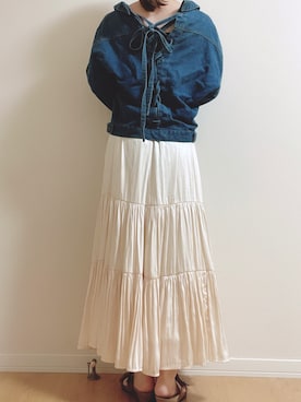 「大学生コーデ」｜「アイテム（デニムジャケット）」を使った、かすみんさん（レディース・153cm）の秋コーディネート