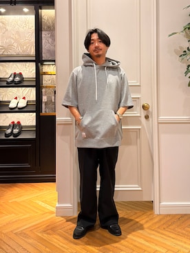 「DRESSTERIOR（ドレステリア）の【セットアップ可】ダンボールフーディー（パーカー、グレー系）」を使った、tsuruta.dressteriorさん（メンズ・164cm）の夏コーディネート