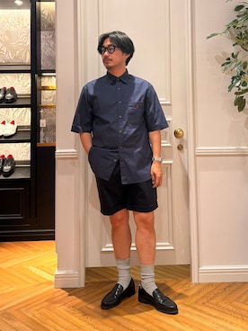 「DRESSTERIOR（ドレステリア）の【撥水加工/Safari5月号掲載】ローファー（ドレスシューズ、ブラック系）」を使った、tsuruta.dressteriorさん（メンズ・164cm）の夏コーディネート