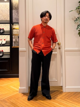 「DRESSTERIOR（ドレステリア）の【Safari5月号掲載】ウォッシャブル キューバニットシャツ（ニット/セーター、オレンジ系）」を使った、tsuruta.dressteriorさん（メンズ・164cm）の夏コーディネート