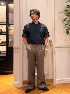 「DRESSTERIOR（ドレステリア）の【ウォッシャブル】サイドゴア ワンタックワイドパンツ（その他パンツ、ブラウン系）」を使った、tsuruta.dressteriorさん（メンズ・164cm）の夏コーディネート