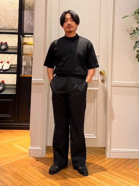 「DRESSTERIOR（ドレステリア）の【接触冷感／抗菌防臭／消臭】ICE CLEAR COTTON モックネックTシャツ（Tシャツ/カットソー、ブラック系）」を使った、tsuruta.dressteriorさん（メンズ・164cm）の夏コーディネート