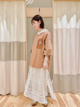 「ジャーマントレーナー」｜「アイテム（ワンピース/ドレス）」を使った、あやかさん（レディース・153cm）の春コーディネート