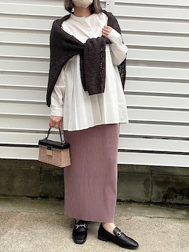 「select MOCA（セレクトモカ）の柔らかく履きやすいフェイクレザーゴールドビット付きローファー（ローファー）」を使った、moyooonnさん（レディース・152cm）の春コーディネート