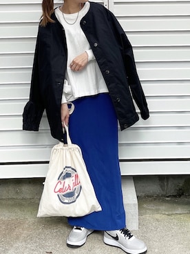 「HWG_5（エイチダブルゴー）のアイテム（ノーカラージャケット）」を使った、moyooonnさん（レディース・152cm）の春コーディネート