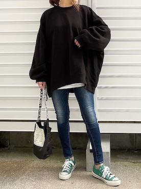「AZUL by moussy（アズールバイマウジー）のA PERFECT DENIM COOL/A パーフェクトデニムクール（デニムパンツ）」を使った、moyooonnさん（レディース・152cm）の秋コーディネート