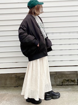 「甘辛mix」｜「アイテム（MA-1）」を使った、moyooonnさん（レディース・152cm）の冬コーディネート
