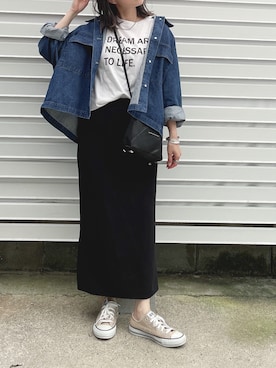 「アイテム（デニムジャケット）」を使った、moyooonnさん（レディース・152cm）の春コーディネート