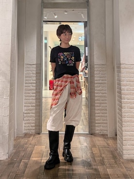 「JEANASIS（ジーナシス）の【kurry×JEANASIS】リンガーTEE/1043159（Tシャツ/カットソー、ブラック系）」を使った、つーさんさん（レディース）の夏コーディネート
