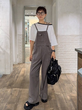 「JEANASIS（ジーナシス）のアソートリンガーボートネックTEE SS/1051164（Tシャツ/カットソー、グレー系）」を使った、つーさんさん（レディース）の夏コーディネート