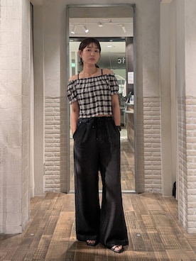 「eL（エル）の【eL】Made in India Gingham Check Blouse/660788（シャツ/ブラウス、ブラック系）」を使った、つーさんさん（レディース）の夏コーディネート