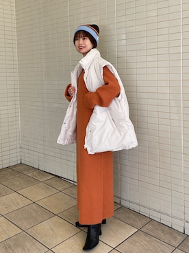 「ニット帽コーデ」｜「アイテム（ジャケット/アウター）」を使った、おまいさん（レディース・152cm）の冬コーディネート