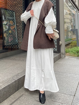 「ジレ」｜「アイテム（ブルゾン）」を使った、おまいさん（レディース・152cm）の秋コーディネート