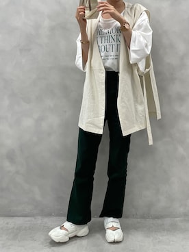「ノーカラー」｜「アイテム（その他アウター）」を使った、おまいさん（レディース・152cm）の夏コーディネート