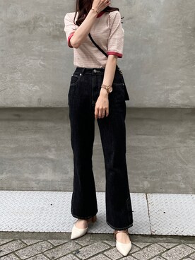 「フレアデニム」｜おまいさん（レディース・152cm）の春コーディネート