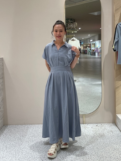 セール】涼しげスキッパー衿お上品ワンピース（ワンピース）｜natural