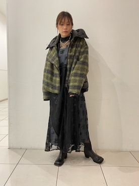 「レースワンピース」｜「アイテム（その他アウター）」を使った、kimmyさん（レディース・162cm）の冬コーディネート