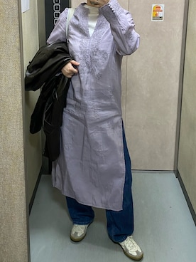 「Pheeta（フィータ）の＜Pheeta＞Fern ワンピース（ワンピース、パープル系）」を使った、温流さん（レディース・160cm）の春コーディネート