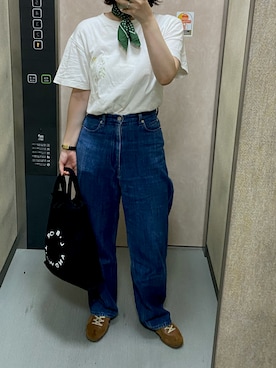 「Bshop（ビショップ）のHistory of Art | プリントTシャツ FLOWER Ⅰ MEN（Tシャツ/カットソー、ホワイト系）」を使った、温流さん（レディース・160cm）の夏コーディネート