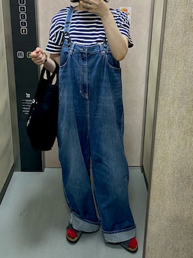 「ORCIVAL（オーシバル）のORCIVAL | ワイド半袖Tシャツ WOMEN（Tシャツ/カットソー、ブルー系）」を使った、温流さん（レディース・160cm）の夏コーディネート