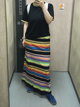 「Bshop（ビショップ）のA MENDA | リンガーニットTシャツ WOMEN（ニット/セーター、ブラック系）」を使った、温流さん（レディース・160cm）の春コーディネート