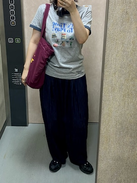 「SLOBE citron.（スローブシトロン）のSLOBE citron./トイ・ストーリー/リンガーTEE（Tシャツ/カットソー、グレー系）」を使った、温流さん（レディース・160cm）の秋コーディネート