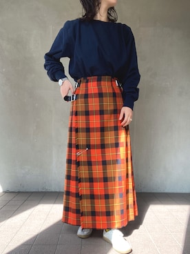 「キルトスカート」｜「アイテム（スウェット）」を使った、温流さん（レディース・159cm）の秋コーディネート