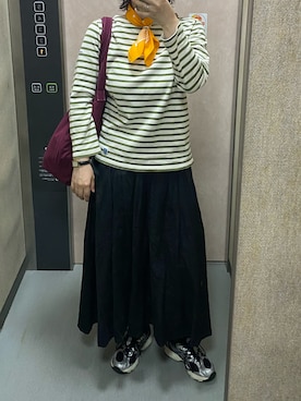 「ORCIVAL（オーシバル）の＜ORCIVAL(オーシバル)＞ コットンロード プルオーバー カットソー ボーダー（Tシャツ/カットソー、グリーン系）」を使った、温流さん（レディース・160cm）の秋コーディネート