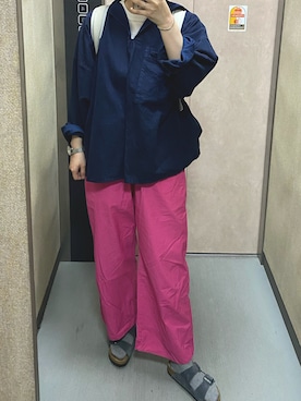 「LE GLAZIK（ルグラジック）のLE GLAZIK | 〈別注〉コットンリネンキャンバス スモック WOMEN（トップス、ブルー系）」を使った、温流さん（レディース・160cm）の春コーディネート