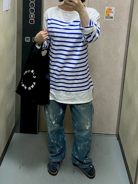 「ORCIVAL（オーシバル）のORCIVAL　ラッセルフレンチTシャツ（Tシャツ/カットソー、ブルー系）」を使った、温流さん（レディース・160cm）の夏コーディネート