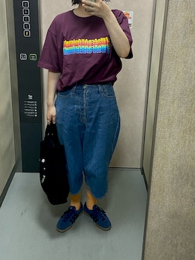 「Bshop（ビショップ）のSTUDIO WEAREALLANIMALS | Inverted Arch 半袖Tシャツ MEN（Tシャツ/カットソー、パープル系）」を使った、温流さん（レディース・160cm）の夏コーディネート