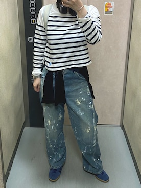 「ORCIVAL（オーシバル）のORCIVAL | ラッセル ボートネッククロップドTシャツ WOMEN（Tシャツ/カットソー、ブルー系）」を使った、温流さん（レディース・160cm）の春コーディネート
