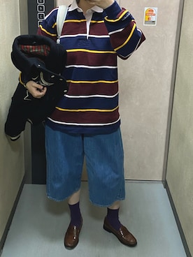 「Barbarian（バーバリアン）のBARBARIAN | 〈別注〉コットン フェードラグビーシャツ MEN（Tシャツ/カットソー、ブラウン系）」を使った、温流さん（レディース・160cm）の春コーディネート