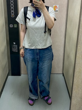 「handvaerk（ハンドバーク）の＜handvaerk＞ボトルネック ショートスリーブ カットソー（Tシャツ/カットソー、ブルー系）」を使った、温流さん（レディース・160cm）の夏コーディネート