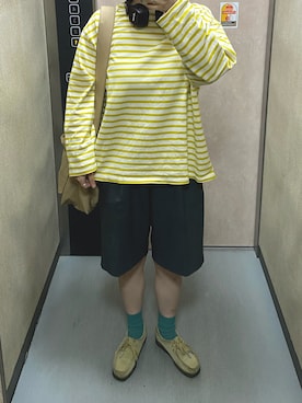 「ORCIVAL（オーシバル）のORCIVAL | コットンロード ワイドTシャツ MEN（Tシャツ/カットソー、イエロー系）」を使った、温流さん（レディース・160cm）の春コーディネート