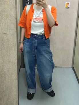 「CORDERAのCORDERA | コットンニットトップス （ニット/セーター、オレンジ系）」を使った、温流さん（レディース・160cm）の春コーディネート
