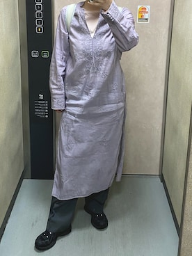 「Pheeta（フィータ）の＜Pheeta＞Fern ワンピース（ワンピース、パープル系）」を使った、温流さん（レディース・160cm）の春コーディネート
