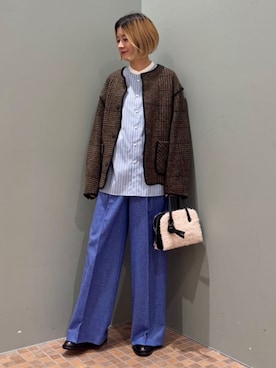 「MACPHEE（マカフィー）のアイテム（ノーカラージャケット）」を使った、Sunaga_TOMORROWLANDさん（レディース・162cm）の冬コーディネート