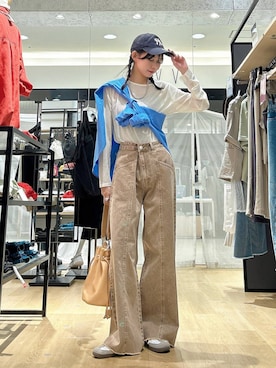 「LAKOLE（ラコレ）のスラブシアー長袖T / 289653（Tシャツ/カットソー、ホワイト系）」を使った、もんちゃんさん（レディース・163cm）の春コーディネート