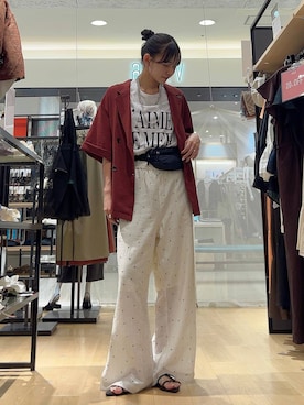 「LAKOLE（ラコレ）のBIGロゴTEE / 1043291（Tシャツ/カットソー、ホワイト系）」を使った、もんちゃんさん（レディース・163cm）の夏コーディネート
